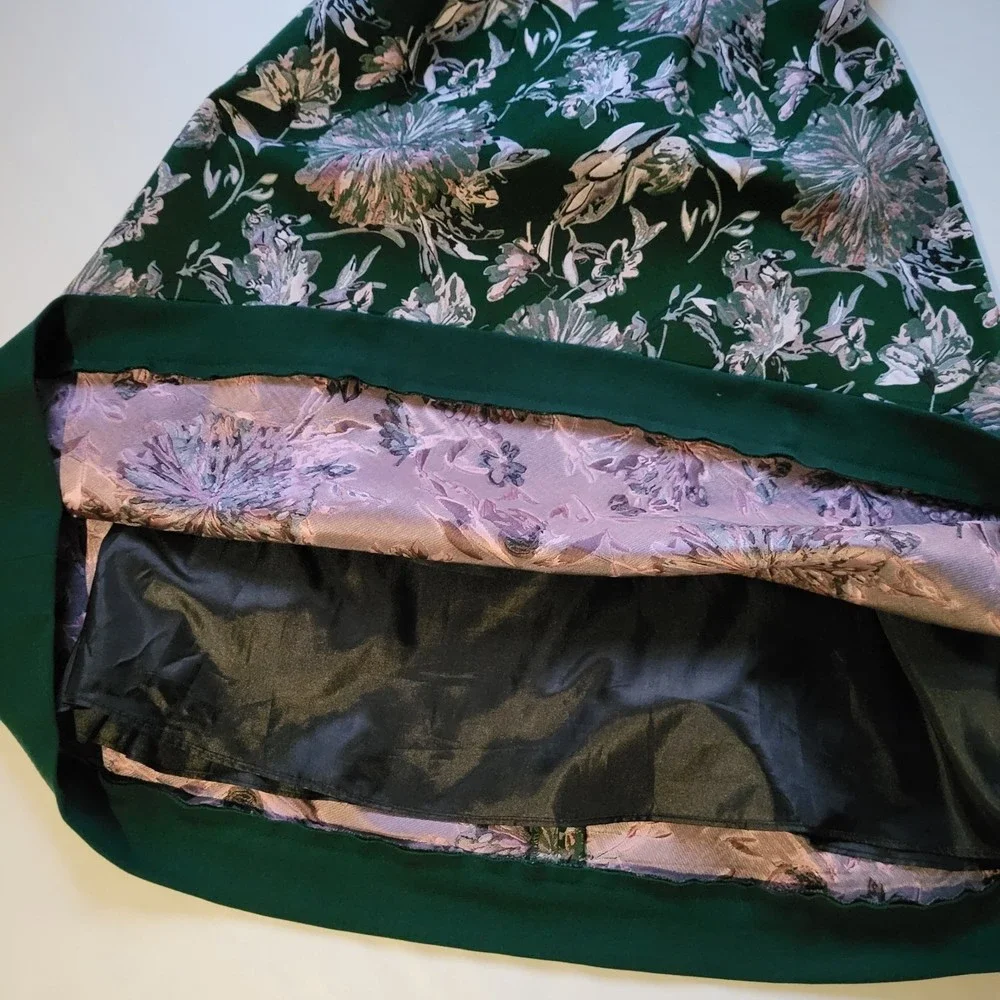 Raquel Couture Green Pink Boutique Midi Short Sleeve Dress Womans Size 4 - Picture 7 of 9